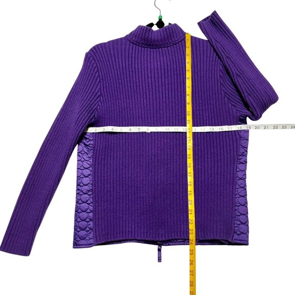 Laura Scott Purple Quilted Full-Zip Sweater Jacket XL Ribbed Sleeves & Collar - Picture 3 of 6